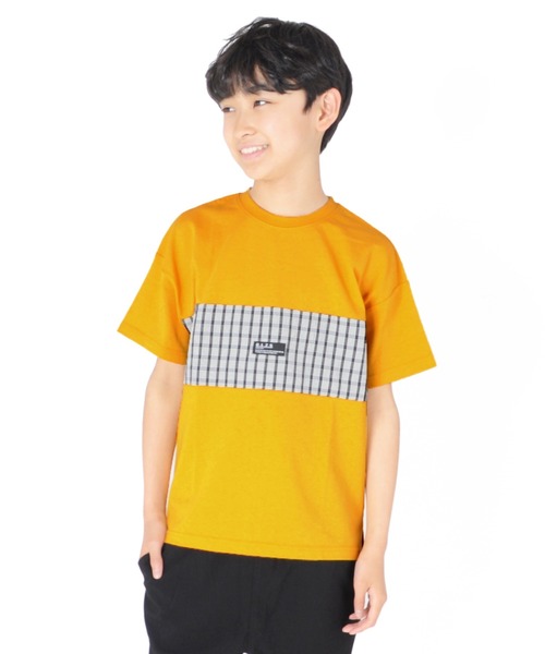 GLAZOS（グラソス）の「天竺・ドロップショルダーチェック切替半袖Tシャツ（Tシャツ/カットソー・キッズ・イエロー/ホワイト/ブラック・140cm/170cm/160cm/150cm/130cm）」の3枚目の写真
