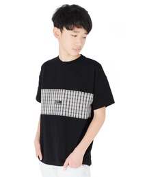 GLAZOS | 天竺・ドロップショルダーチェック切替半袖Tシャツ(Tシャツ/カットソー)