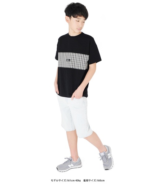 GLAZOS（グラソス）の「天竺・ドロップショルダーチェック切替半袖Tシャツ（Tシャツ/カットソー・キッズ・イエロー/ホワイト/ブラック・140cm/170cm/160cm/150cm/130cm）」の6枚目の写真