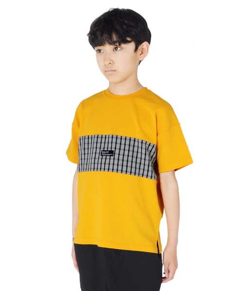 GLAZOS（グラソス）の「天竺・ドロップショルダーチェック切替半袖Tシャツ（Tシャツ/カットソー・キッズ・イエロー/ホワイト/ブラック・140cm/170cm/160cm/150cm/130cm）」の7枚目の写真