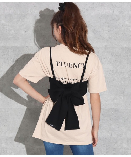 ANAP GｉRL（アナップガール）の「バックリボンビスチェ×プリントチュニックセット（Tシャツ/カットソー・キッズ・ホワイト/ベージュ・S/M）」の5枚目の写真