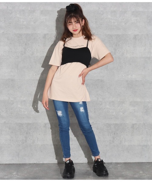 ANAP GｉRL（アナップガール）の「バックリボンビスチェ×プリントチュニックセット（Tシャツ/カットソー・キッズ・ホワイト/ベージュ・S/M）」の11枚目の写真