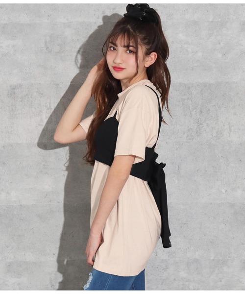 ANAP GｉRL（アナップガール）の「バックリボンビスチェ×プリントチュニックセット（Tシャツ/カットソー・キッズ・ホワイト/ベージュ・S/M）」の20枚目の写真