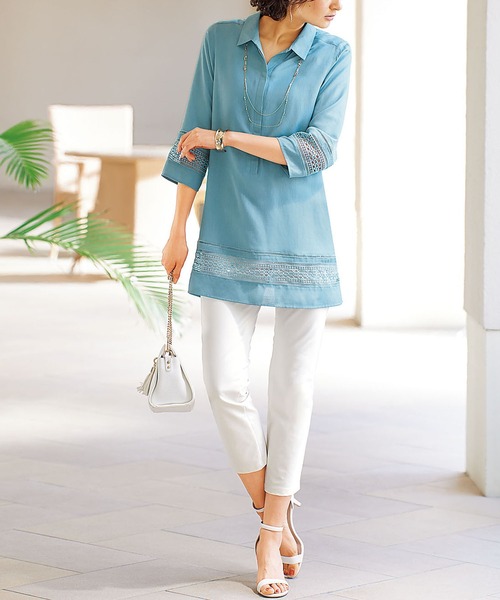 トップス N. セール】サラリ裏メッシュ美脚ストレッチアンクルパンツ 股下60cm