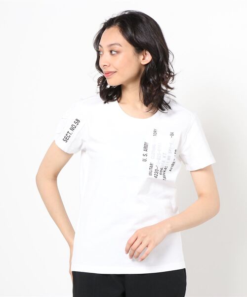 AVIREX（アヴィレックス）の「AVIREX/ アヴィレックス　カット コンビ ポケット Tシャツ/L-S/S CUT COMBI POCKET T-SHIRT（Tシャツ/カットソー・レディース・ホワイト/ベージュ/ブラック・MEDIUM/SMALL/LARGE）」の2枚目の写真