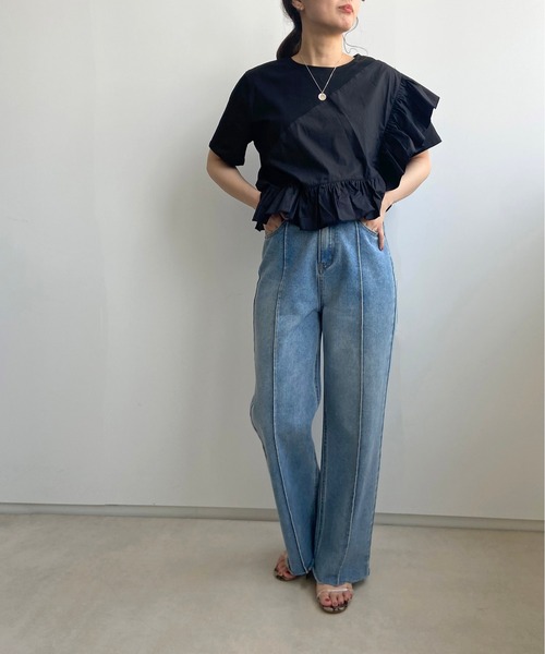 prose verse(プロズヴェール)の「《WEB限定》アシメフリル異素材キリカエTee(Tシャツ/カットソー・レディース・ブラック/アイボリー/オレンジ・フリ-)」の20枚目の写真