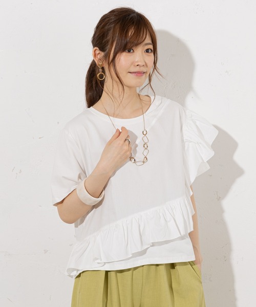 prose verse(プロズヴェール)の「《WEB限定》アシメフリル異素材キリカエTee(Tシャツ/カットソー・レディース・ブラック/アイボリー/オレンジ・フリ-)」の6枚目の写真