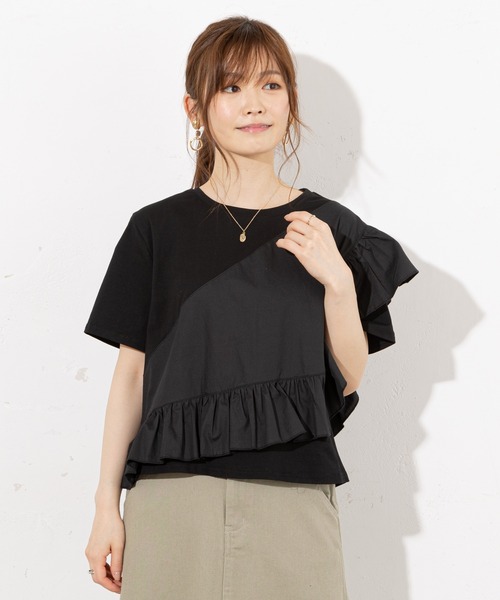 prose verse(プロズヴェール)の「《WEB限定》アシメフリル異素材キリカエTee(Tシャツ/カットソー・レディース・ブラック/アイボリー/オレンジ・フリ-)」の7枚目の写真
