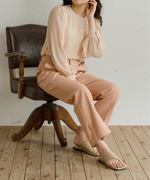 Ambre Neige(アンブルネージュ)の「パワーショルダーシアーブラウス/【WEB/EC限定商品】(シャツ/ブラウス・レディース・ライトブルー/アイボリー/ピンクベージュ・FREE)」の2枚目の写真