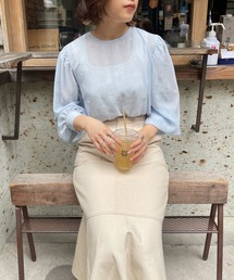 Ambre Neige | パワーショルダーシアーブラウス／【WEB/EC限定商品】(シャツ/ブラウス)