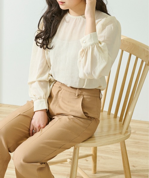 Ambre Neige(アンブルネージュ)の「パワーショルダーシアーブラウス/【WEB/EC限定商品】(シャツ/ブラウス・レディース・ライトブルー/アイボリー/ピンクベージュ・FREE)」の9枚目の写真