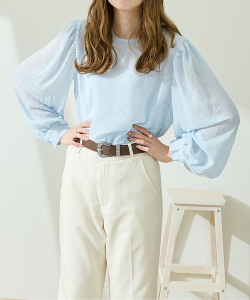 Ambre Neige(アンブルネージュ)の「パワーショルダーシアーブラウス/【WEB/EC限定商品】(シャツ/ブラウス・レディース・ライトブルー/アイボリー/ピンクベージュ・FREE)」の7枚目の写真