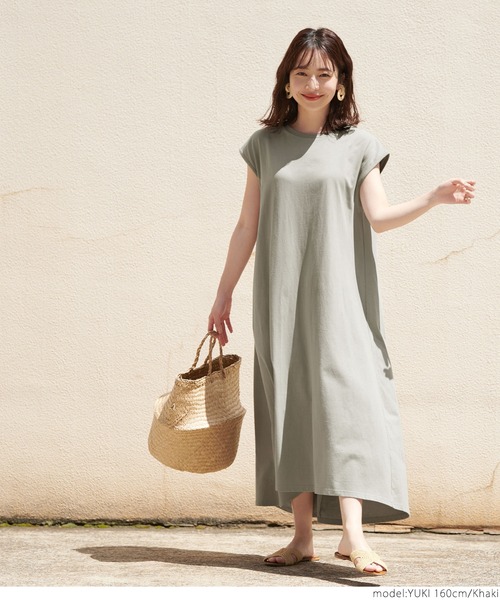 coca(coca)(コカ)の「USAコットン バックタックワンピース(ワンピース・レディース・チャコールグレー/カーキ・ONE SIZE)」の5枚目の写真