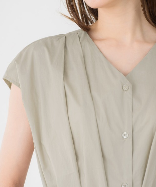 Pierrot（ピエロ）の「フレンチスリーブタックワンピース 綿100%（シャツワンピース・レディース・ライトベージュ/ネイビー系・L/M）」の21枚目の写真