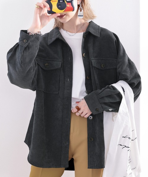 classicalelf（クラシカルエルフ）の「セットアップが楽しめる。コーデュロイCPOシャツ（ブルゾン・レディース・チャコールグレー/ベージュ/ブラウン/モカ・MEDIUM/LARGE/X-LARGE）」の2枚目の写真