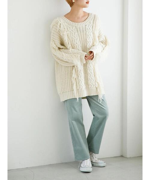 SLURR（スラ―）の「フリンジケーブルニットチュニック（ニット/セーター・レディース・オフホワイト/クリーム/グレイッシュベージュ・FREE）」の22枚目の写真