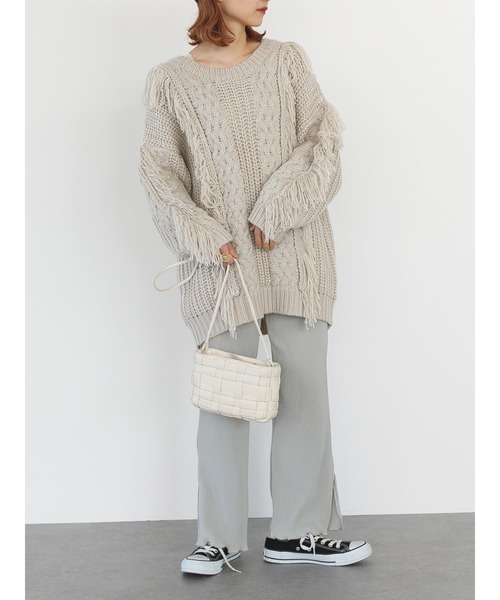 SLURR（スラ―）の「フリンジケーブルニットチュニック（ニット/セーター・レディース・オフホワイト/クリーム/グレイッシュベージュ・FREE）」の15枚目の写真