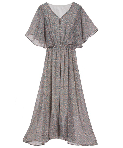 fifth calin（フィフスカラン）の「花柄フレアスリーブシフォンワンピース（ワンピース・レディース・ホワイト/ブルー・MEDIUM）」の3枚目の写真