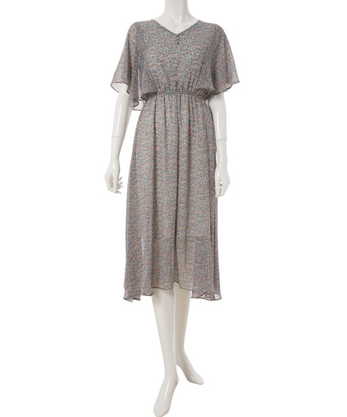 fifth calin（フィフスカラン）の「花柄フレアスリーブシフォンワンピース（ワンピース・レディース・ホワイト/ブルー・MEDIUM）」の4枚目の写真