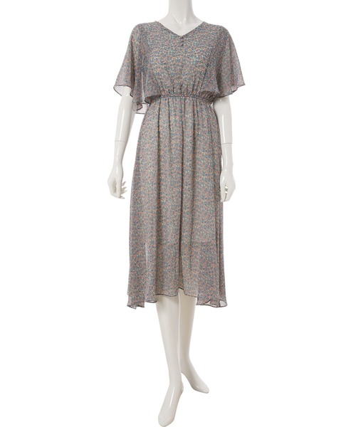 fifth calin（フィフスカラン）の「花柄フレアスリーブシフォンワンピース（ワンピース・レディース・ホワイト/ブルー・MEDIUM）」の12枚目の写真