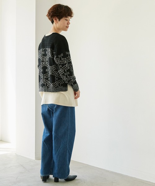 nitca（ニトカ）の「トライバルヘキサゴンジャカード ノーカラーカーディガン（カーディガン/ボレロ・レディース・ブラック/アイボリー・FREE）」の12枚目の写真