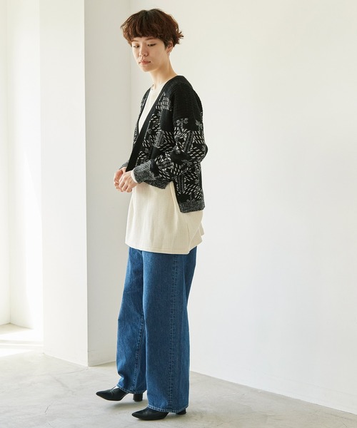 nitca（ニトカ）の「トライバルヘキサゴンジャカード ノーカラーカーディガン（カーディガン/ボレロ・レディース・ブラック/アイボリー・FREE）」の15枚目の写真