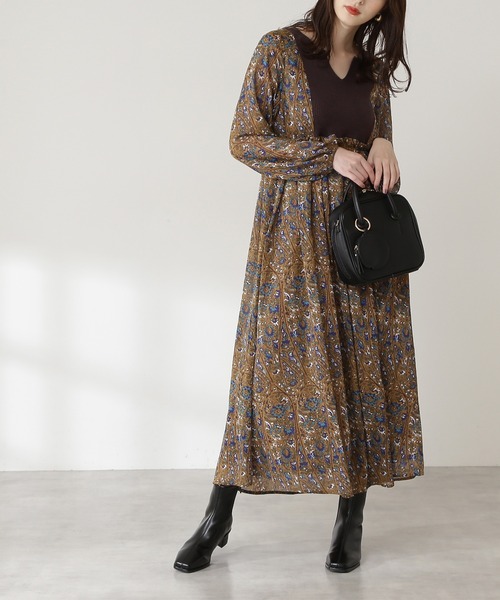 N.(N. Natural Beauty Basic)(エヌエヌナチュラルビューティーベーシック)の「【S Size Line】◆ニット切替カフタンワンピース(ワンピース・レディース・ブラック系その他/ブラウン系その他・SMALL/MEDIUM)」の1枚目の写真