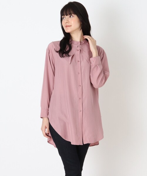 DRESKIP（ドレスキップ）の「◆【2点セット】付け襟×バンドカラーチュニック（チュニック・レディース・ベビーピンク/ブラック/ナチュラル・02/03/04）」の3枚目の写真