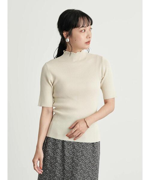 earth music&ecology（アースミュージックアンドエコロジー）の「ハイネックメローリブニット(半袖) ＊（ニット/セーター・レディース・ブラック/アイボリー/ライトブラウン/ミント/ラベンダー/ライトベージュ・M/S）」の11枚目の写真