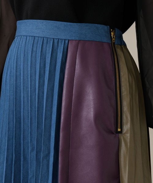 DOLLUPOOPS（ドールアップウップス）の「DOLLUPOOPS デニムフェイクレザースカート（デニムスカート・レディース・ネイビー/ブルー・FREE）」の4枚目の写真