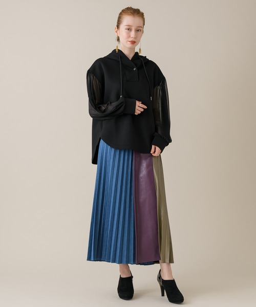 DOLLUPOOPS（ドールアップウップス）の「DOLLUPOOPS デニムフェイクレザースカート（デニムスカート・レディース・ネイビー/ブルー・FREE）」の3枚目の写真