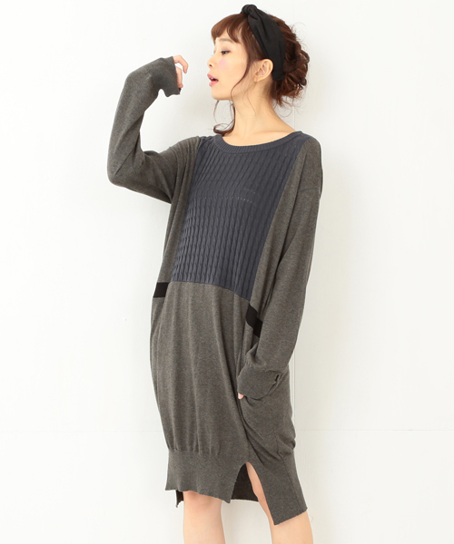 CAROLINA GLASER（カロリナ グレイサー）の「CAROLINA GLASER / ケーブルニット ワンピース（ワンピース・レディース・グレー/チャコールグレー・ONE SIZE）」の3枚目の写真