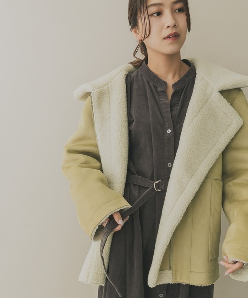 KBF+（ケービーエフプラス）の「KBF+　リバーシブルボアフォルムジャケット∴∴（ムートンコート・レディース・グリーン系その他・ONE）」の2枚目の写真