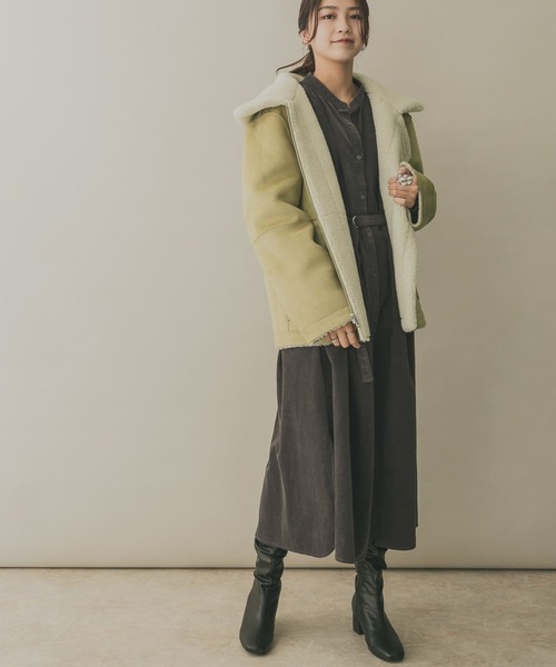 KBF+（ケービーエフプラス）の「KBF+　リバーシブルボアフォルムジャケット∴∴（ムートンコート・レディース・グリーン系その他・ONE）」の3枚目の写真