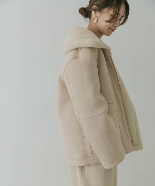 KBF+（ケービーエフプラス）の「KBF+　リバーシブルボアフォルムジャケット∴∴（ムートンコート・レディース・グリーン系その他・ONE）」の11枚目の写真