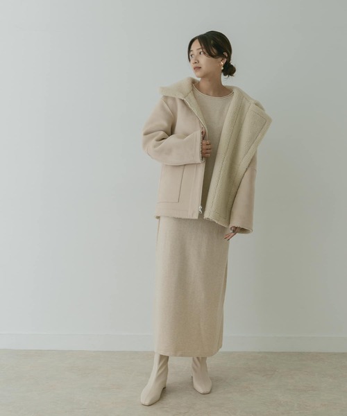 KBF+（ケービーエフプラス）の「KBF+　リバーシブルボアフォルムジャケット∴∴（ムートンコート・レディース・グリーン系その他・ONE）」の13枚目の写真