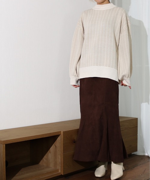 Per sist ence（パーシエンス）の「Per sist ence/パーシエンス　 アクリルへリンボーン クルーニット（ニット/セーター・レディース・モカ/アイボリー/オリーブ・FREE）」の20枚目の写真