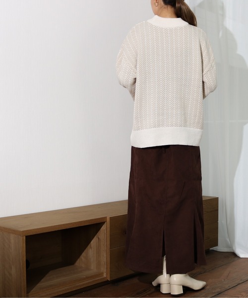 Per sist ence（パーシエンス）の「Per sist ence/パーシエンス　 アクリルへリンボーン クルーニット（ニット/セーター・レディース・モカ/アイボリー/オリーブ・FREE）」の7枚目の写真
