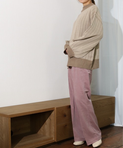 Per sist ence（パーシエンス）の「Per sist ence/パーシエンス　 アクリルへリンボーン クルーニット（ニット/セーター・レディース・モカ/アイボリー/オリーブ・FREE）」の9枚目の写真