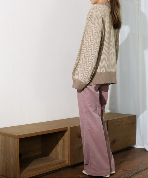 Per sist ence（パーシエンス）の「Per sist ence/パーシエンス　 アクリルへリンボーン クルーニット（ニット/セーター・レディース・モカ/アイボリー/オリーブ・FREE）」の10枚目の写真