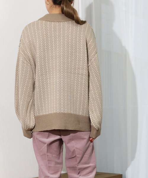 Per sist ence（パーシエンス）の「Per sist ence/パーシエンス　 アクリルへリンボーン クルーニット（ニット/セーター・レディース・モカ/アイボリー/オリーブ・FREE）」の11枚目の写真