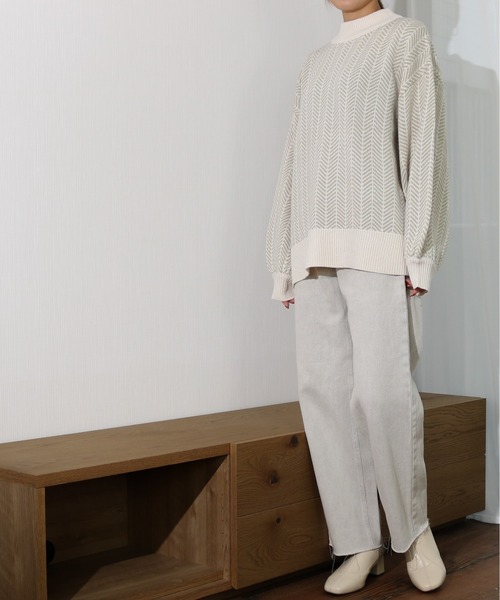 Per sist ence（パーシエンス）の「Per sist ence/パーシエンス　 アクリルへリンボーン クルーニット（ニット/セーター・レディース・モカ/アイボリー/オリーブ・FREE）」の14枚目の写真