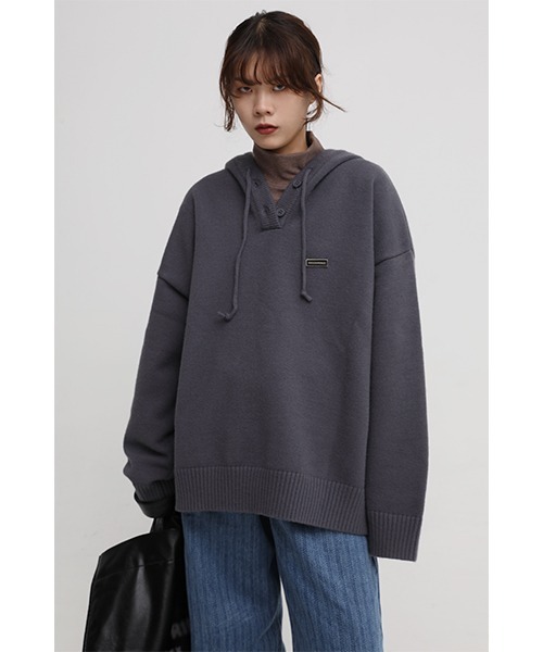 MASONPRINCE(メイソンプリンス)の「【MASONPRINCE】5 color oversized one point logo knit hooded MY2037(ニット/セーター・メンズ・ブラック/グレー/ブルー/グリーン/アイボリー・S/M/L)」の4枚目の写真