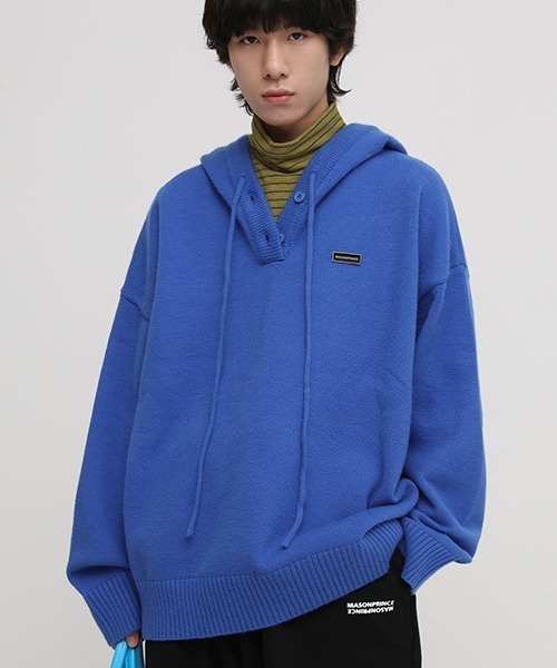 MASONPRINCE(メイソンプリンス)の「【MASONPRINCE】5 color oversized one point logo knit hooded MY2037(ニット/セーター・メンズ・ブラック/グレー/ブルー/グリーン/アイボリー・S/M/L)」の1枚目の写真
