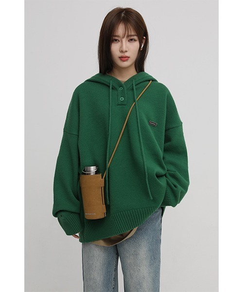 MASONPRINCE(メイソンプリンス)の「【MASONPRINCE】5 color oversized one point logo knit hooded MY2037(ニット/セーター・メンズ・ブラック/グレー/ブルー/グリーン/アイボリー・S/M/L)」の5枚目の写真