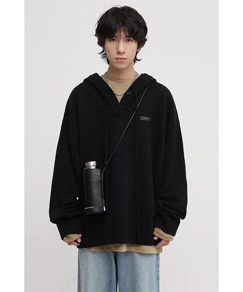 MASONPRINCE(メイソンプリンス)の「【MASONPRINCE】5 color oversized one point logo knit hooded MY2037(ニット/セーター・メンズ・ブラック/グレー/ブルー/グリーン/アイボリー・S/M/L)」の3枚目の写真