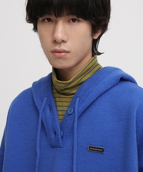 MASONPRINCE(メイソンプリンス)の「【MASONPRINCE】5 color oversized one point logo knit hooded MY2037(ニット/セーター・メンズ・ブラック/グレー/ブルー/グリーン/アイボリー・S/M/L)」の11枚目の写真