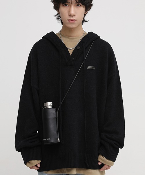 MASONPRINCE(メイソンプリンス)の「【MASONPRINCE】5 color oversized one point logo knit hooded MY2037(ニット/セーター・メンズ・ブラック/グレー/ブルー/グリーン/アイボリー・S/M/L)」の12枚目の写真