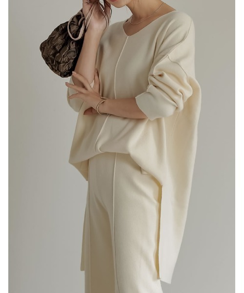 Re:EDIT（リエディ）の「アウトリンキングVネックニットプルオーバー（ニット/セーター・レディース・ブラック/アイボリー/ベージュ・MEDIUM/LARGE）」の5枚目の写真