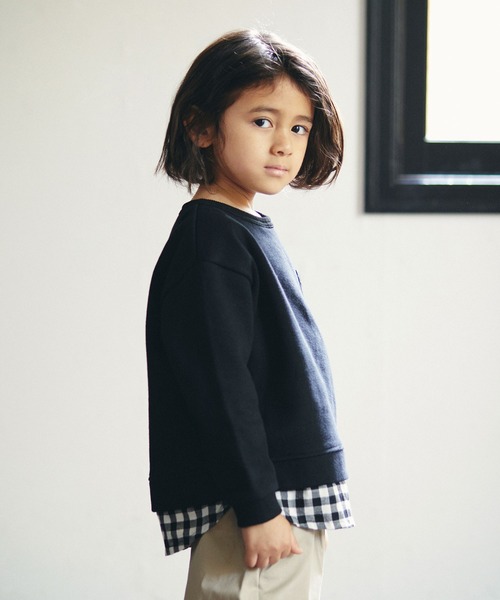 D.fesense（ディーフェセンス）の「チェック重ね着風トレーナー（スウェット・キッズ・オフホワイト/ブラック/サックスブルー・100cm/110cm/80ｃｍ/90cm）」の5枚目の写真